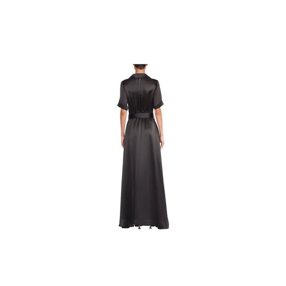 New STAUD Millie Satin Belted Maxi Shirt Dress Black Sz 2 MSRP $495 - Picture 4 of 10